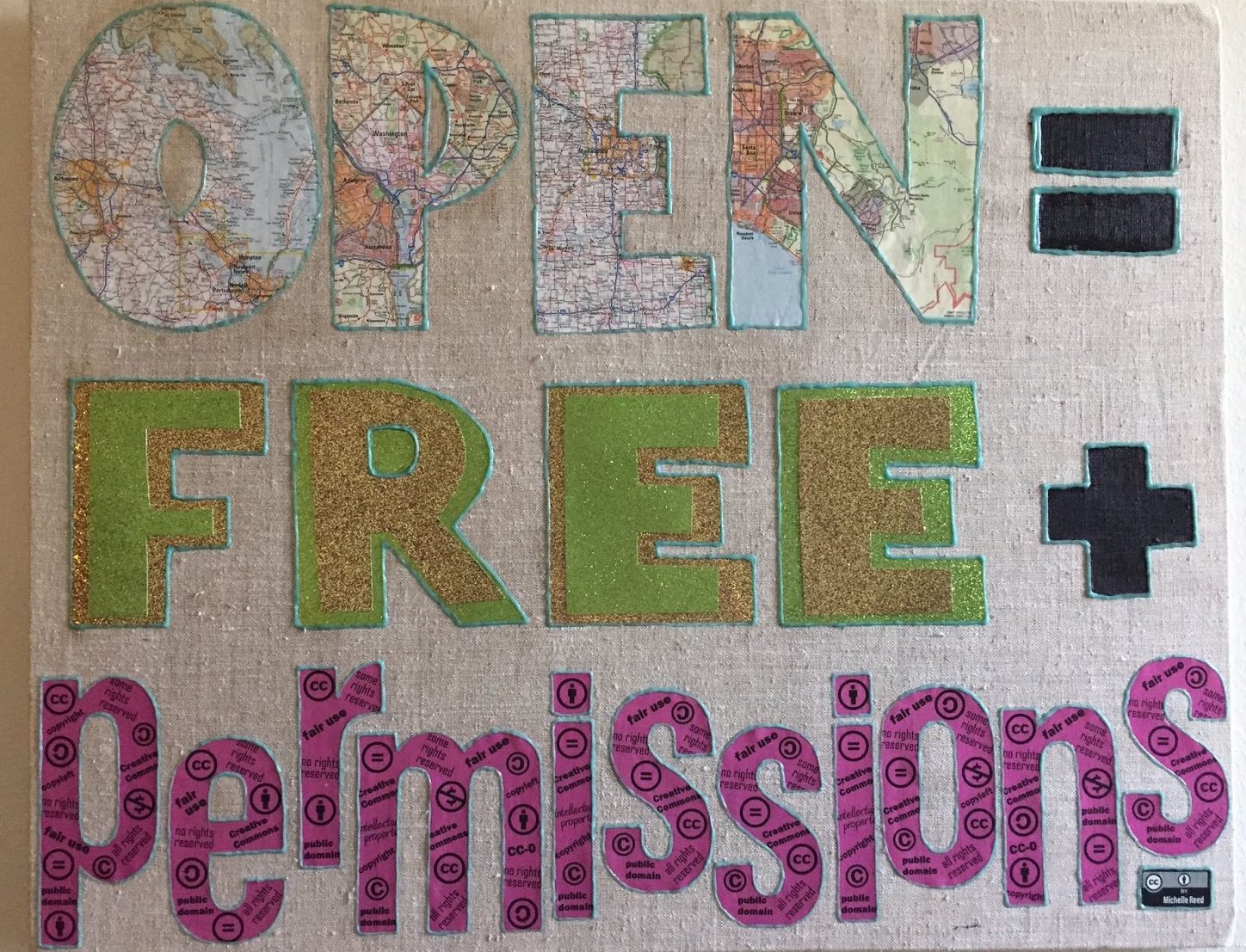 Open = Free + Permissions wall art by Michelle Reed